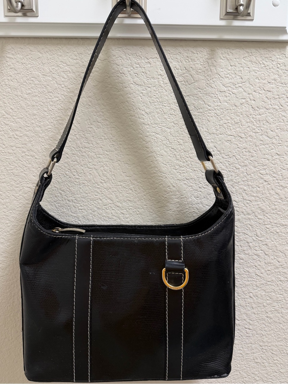 Lancel Black Leather French Luxury Shoulder Bag with Gold Accent